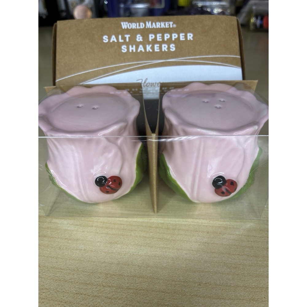 Pink Tulip Hand Painted Figural Salt and Pepper Shaker Set - Discontinued Rare